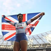 Great Britain's Kadeena Cox celebrates winning the Women's 400m T38 Final during day eight of the 2017 World Para Athletics Championships at London Stadium (photo: PA).