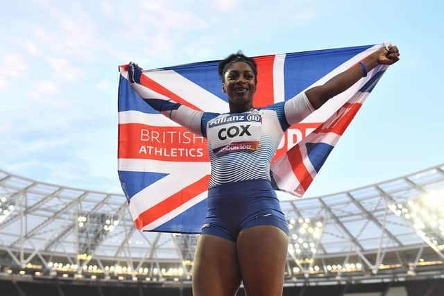 Great Britain's Kadeena Cox celebrates winning the Women's 400m T38 Final during day eight of the 2017 World Para Athletics Championships at London Stadium (photo: PA).