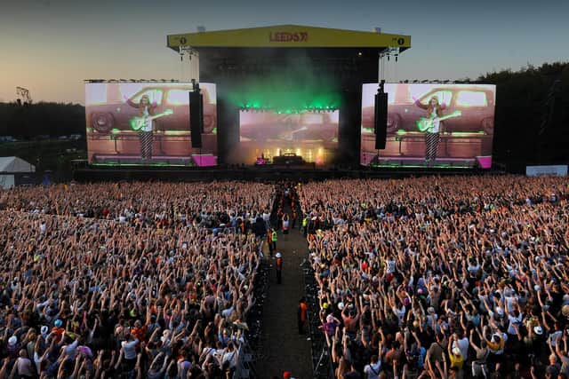 Twenty One Pilots play on the closing day of the last Leeds Festival, held in 2019.