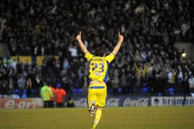 Robert Snodgrass turns and celebrates scoring against Tranmere Rovers at Prenton Park in March 2010. PIC: James Hardisty