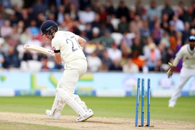 England's Rory Burns is bowled out by India's Mohammed Shami. Picture: Nigel French/PA