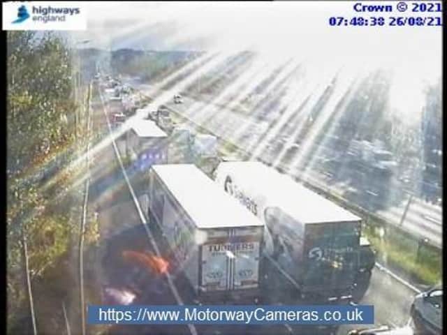 There are major delays on the M62 due to the closure (Photo: motorwaycameras.co.uk)