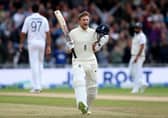 England's Joe Root celebrates reaching his century at Headingley. Picture: Nigel French/PA