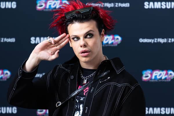 Yungblud arrives at Samsung KX in London, ahead of his live performance alongside London Community Gospel Choir and artist Aries Moross, to launch the Samsung Galaxy Z Fold3 and Z Flip3 devices which go on sale on Friday. Picture date: Thursday August 26, 2021.
PA