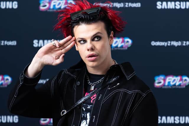 Yungblud arrives at Samsung KX in London, ahead of his live performance alongside London Community Gospel Choir and artist Aries Moross, to launch the Samsung Galaxy Z Fold3 and Z Flip3 devices which go on sale on Friday. Picture date: Thursday August 26, 2021.
PA