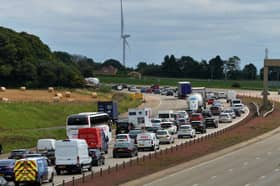 Traffic chaos on the A1(M) as festival-goers arrive for Leeds Festival.