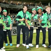 WINNERS: Southern Brave players lift the inaugural Hundred trophy at Lord's. Picture: Steven Paston/PA