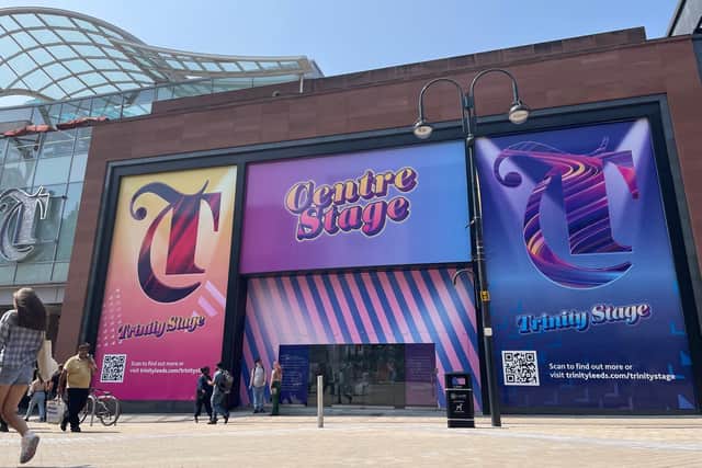 The eye-catching Trinity Stage screen at the former Topshop storefront on Briggate
