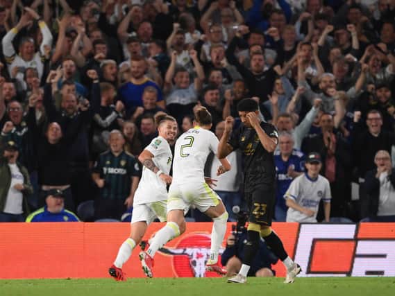 BACK IN BUSINESS: Supporters have finally returned to the stands in full and Elland Road was rocking for Tuesday's Carabao Cup clash at home to Crewe in which Kalvin Phillips, above, scored the opener. Photo by Stu Forster/Getty Images.