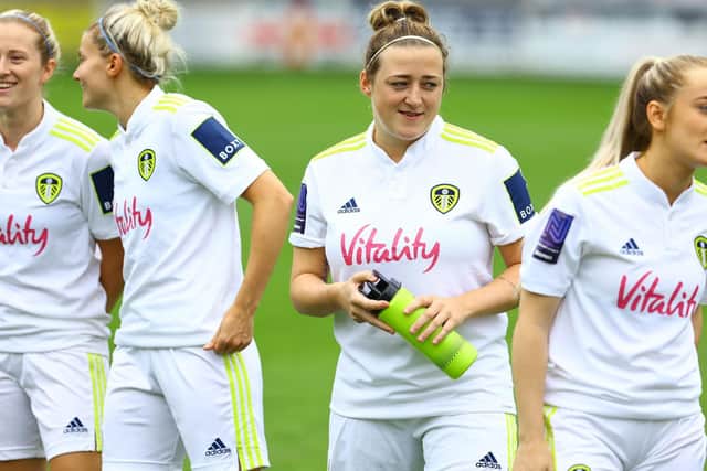 Bridie Hannon lines up alongside teammates before kick-off.