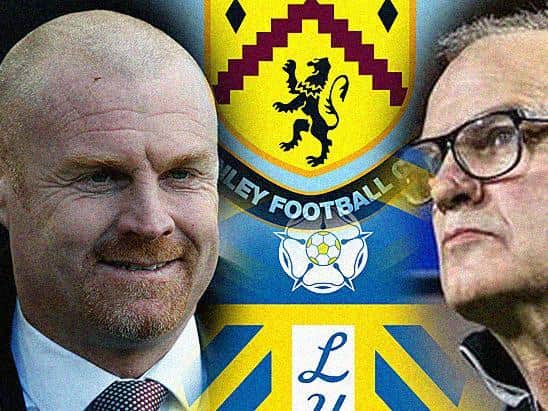 THIRD MEETING: Between Burnley boss Sean Dyche, left, and Leeds United head coach Marcelo Bielsa, right. Graphic by Graeme Bandeira.