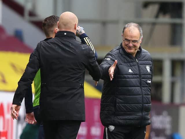 Marcelo Bielsa and Sean Dyche greet at Turf Moor. Pic: Getty