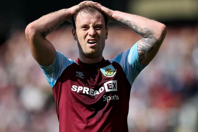 'LUCKY': Burnley's Ashley Barnes clattered into Leeds United's Stuart Dallas with a high challenge during Sunday's 1-1 draw at Turf Moor but got away with a yellow card. Photo by George Wood/Getty Images.