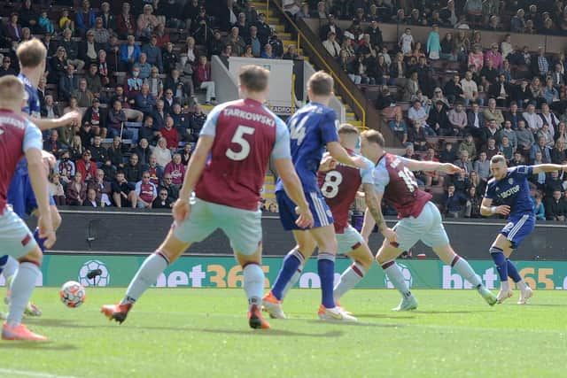 CLOSE: Leeds United winger Jack Harrison, right, saw a shot cleared off the line in Sunday's 1-1 draw against Burnley, above. Picture by Steve Riding.