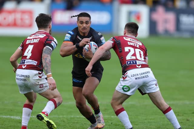 Castleford Tigers' Pete Mata'utia in action against Wigan Warriors. (John Clifton/SWpix.com)