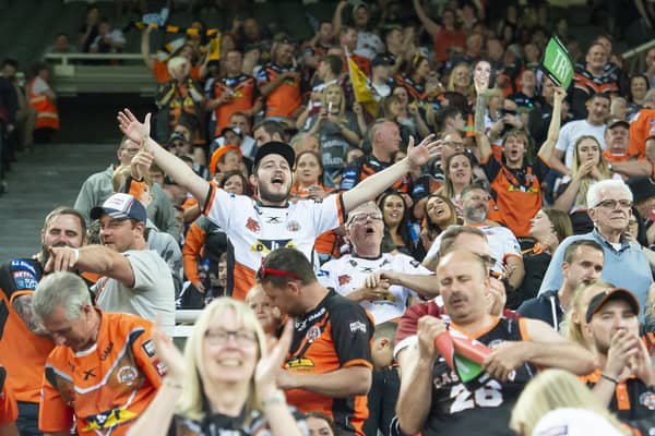 Castleford Tigers fans at the 2018 Magic Weekend in Newcastle. Picture by Allan McKenzie/SWpix.com.