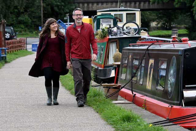 Culture on the canal. Actors Claire-Marie Seddon and Steve Scott-Bottoms are pictured at Rodley as they make preparations for a series of floating plays.