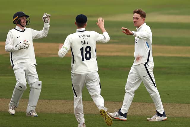 ON YOUR WAY: Yorkshire's Dom Bess celebrates after taking the wicket of Hampshire's Tom Alsop on day two at The Ageas Bowl Picture: Ryan Pierse/Getty Images