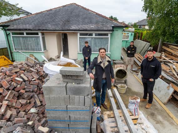 Pictured (left to right) Dylan Graves, (Vie Investment Properties Limited), Alex Graves, (Vie Investment Properties Limited), James O'Sullivan, (HBD Group), and Joe Wade, (North Edge Installation Group), at one of their properties on Netherfield Road, Guiseley, which is undergoing a full bespoke redevelopment to produce a high quality home for someone to fall in love with.