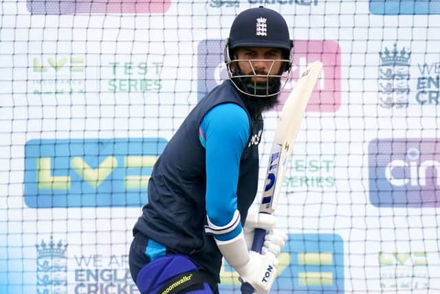 England's Moeen Ali during a nets session at the Kia Oval, London. Picture: PA.