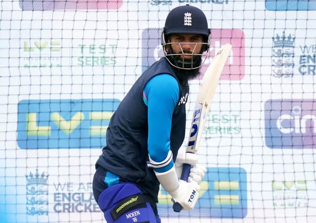 England's Moeen Ali during a nets session at the Kia Oval, London. Picture: PA.