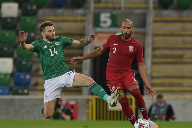 Stuart Dallas battles against Norway. Pic: Getty