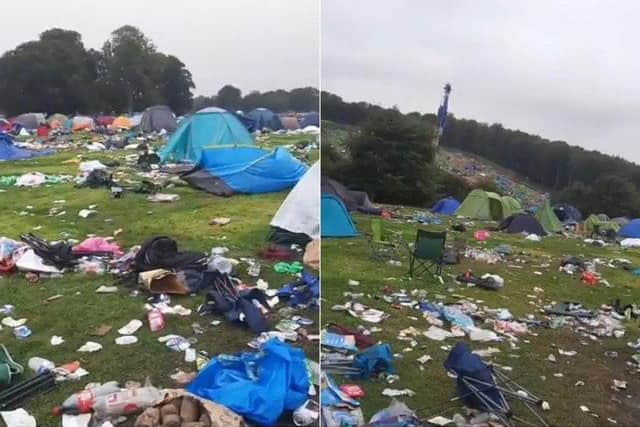 Discarded tents at Bramham Park as the clean up started after Leeds Festival.