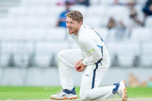 Yorkshire's Dom Bess fields from his own bowling. Picture by Allan McKenzie/SWpix.com