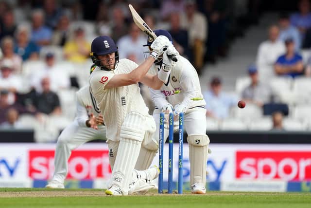 SWING AND A MISS: England's Ollie Robinson is bowled by India's Ravindra Jadeja at the Kia Oval Picture: Adam Davy/PA