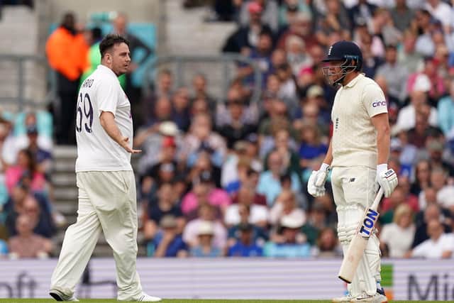 Pitch invader 'Jarvo'on the the pitch with England's Jonny Bairstow as he bats during day two at the Kia Oval Picture: Adam Davy/PA