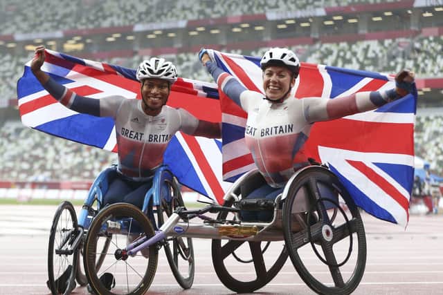 ParalympicsGB Athletes, Hannah Cockroft aged 29, from Halifax, Kare Adenegan aged 20, from Coventry, after winning gold and silver in the 800m T34 - Women event at the Olympic Stadium during day eleven of the Tokyo 2020 Paralympic Games in Japan. (Picture: PA)