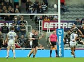 Kruise Leeming kicks Rhinos to a precious win. Picture by John Clifton/SWpix.com.