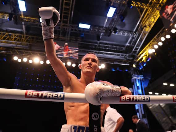 Josh Warrington salutes the Headingley crowd after his Mauricio Lara rematch is halted. Picture By Mark Robinson Matchroom Boxing