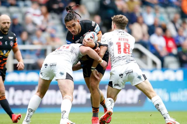 Castleford Tigers' Jesse Sene-Lefao on the attack against Salford. Picture: Ed Sykes/SWpix.com.