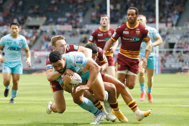 Wakefield Trinity's Kelepi Tanginoa scores against Huddersfield Giants. (ED SYKES/SWPIX)
