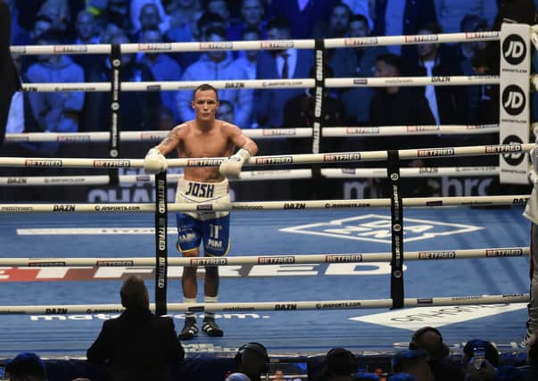 Josh Warrington cast a forlorn figure after his featherweight rematch with Mauricio Lara was stopped and declared a draw. Picture: Steve Riding.