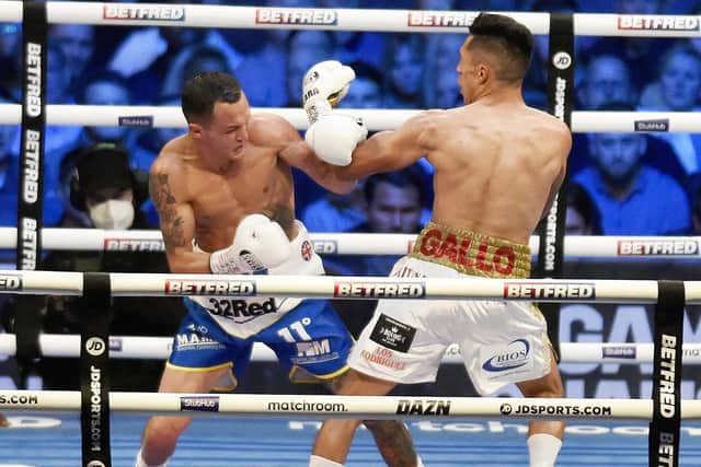 Josh Warrington made an aggressive start to his rematch with Mauricio Lara at Headingley stadium. Picture: Steve Riding.