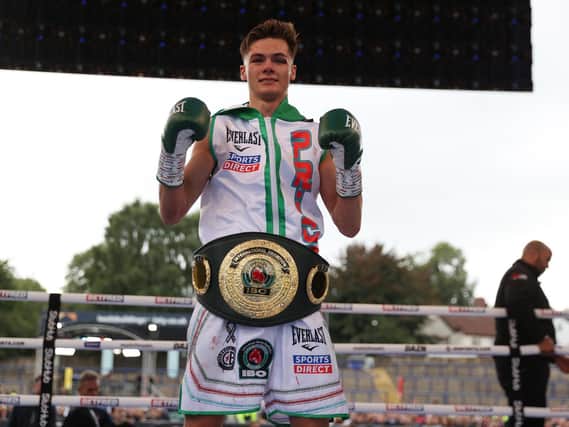 CHAMPION: Hopey Price with his IBO international title. Picture: Mark Robinson/ Matchroom Boxing
