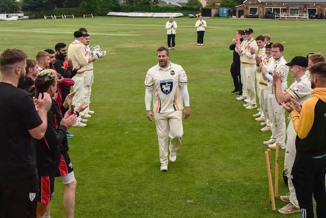 James Smith of Pudsey St Lawrence, who retired after the last game of the season on Saturday. He scored 73 in the win against Bradford and Bingley. He made his first-team debut in 1995, was league-winning captain in 2015 and 2016 and the Priestley Cup-winning captain in 2011 and 2014.  Picture: Neil Allinson.