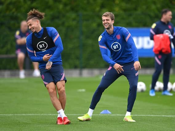 Patrick Bamford in training with Kalvin Phillips. Pic: Getty