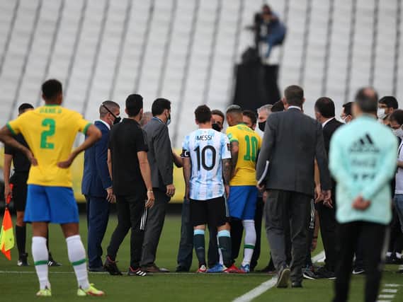 BRAZIL CHAOS - Brazil's game against Argentina has been suspended after Brazilian health officials entered the pitch. Leeds United's Raphinha was called up for the game but prevented from travelling due to a Premier League Covid-19 enforced pact. Pic: Getty