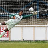 Guiseley goalkeeper Jordan Amissah had to pull off some smart stops to deny visitors Kidderminster Harriers. Picture: Andrew Roe/JPIMedia.