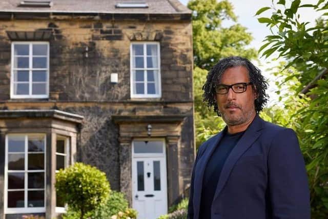 Dr David Olusoga outside 5 Grosvenor Mount in Headingley