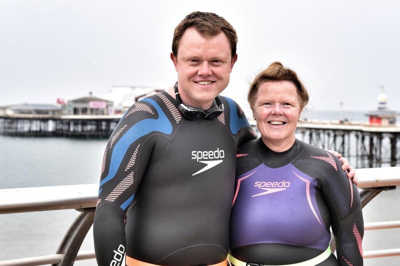 Christian Hampson and mum Alison Hampson before the swim