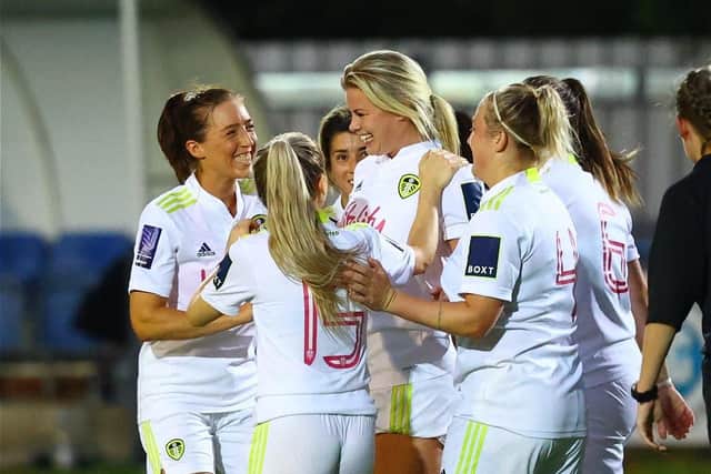 Barnsley chop: Leeds United Women celebrate Catherine Hamill's goal in the 5-0 win over Barnsley. Picture: LUFC