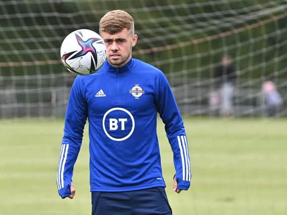 SENIOR SWITCH - Leeds United youngster Alfie McCalmont was moved up from the Under 21s to play for Northern Ireland's senior side during this international break. Pic: Pacemaker.