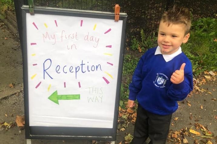 Austin's first day at reception - sent by Samantha Louise.