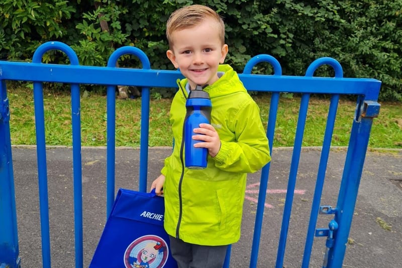 Archie Hosker, age 4, ready for his first day. Picture: Charlotte Hosker