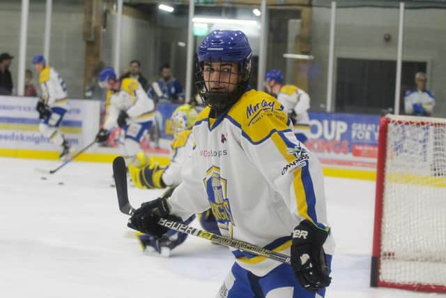ONE FOR THE FUTURE: Leeds Knights' defenceman Archis Hazeldine made a good first impression for Leeds Knights. Picture courtesy of Kat Medcroft/Swindon Wildcats.