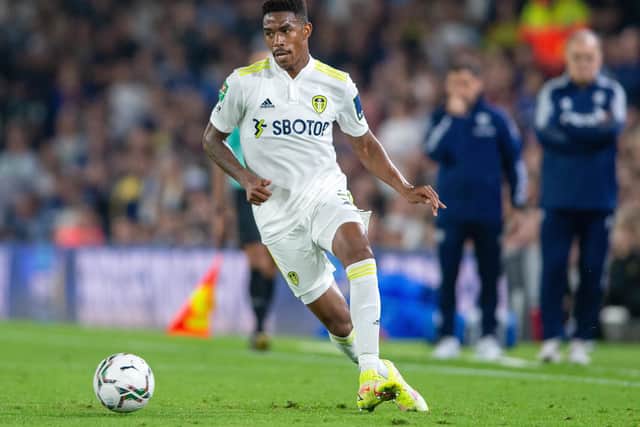 Back in the picture: Leeds United's Junior Firpo should be back in contention to face Liverpool after his recent Covid-enforced absence. Picture: Bruce Rollinson/JPIMedia.